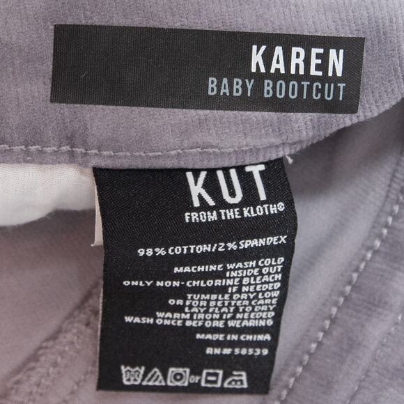 Kut From The Kloth Seal Grey Karen Corduroy Baby Bootcut Pants Size 14 - Picture 10 of 12